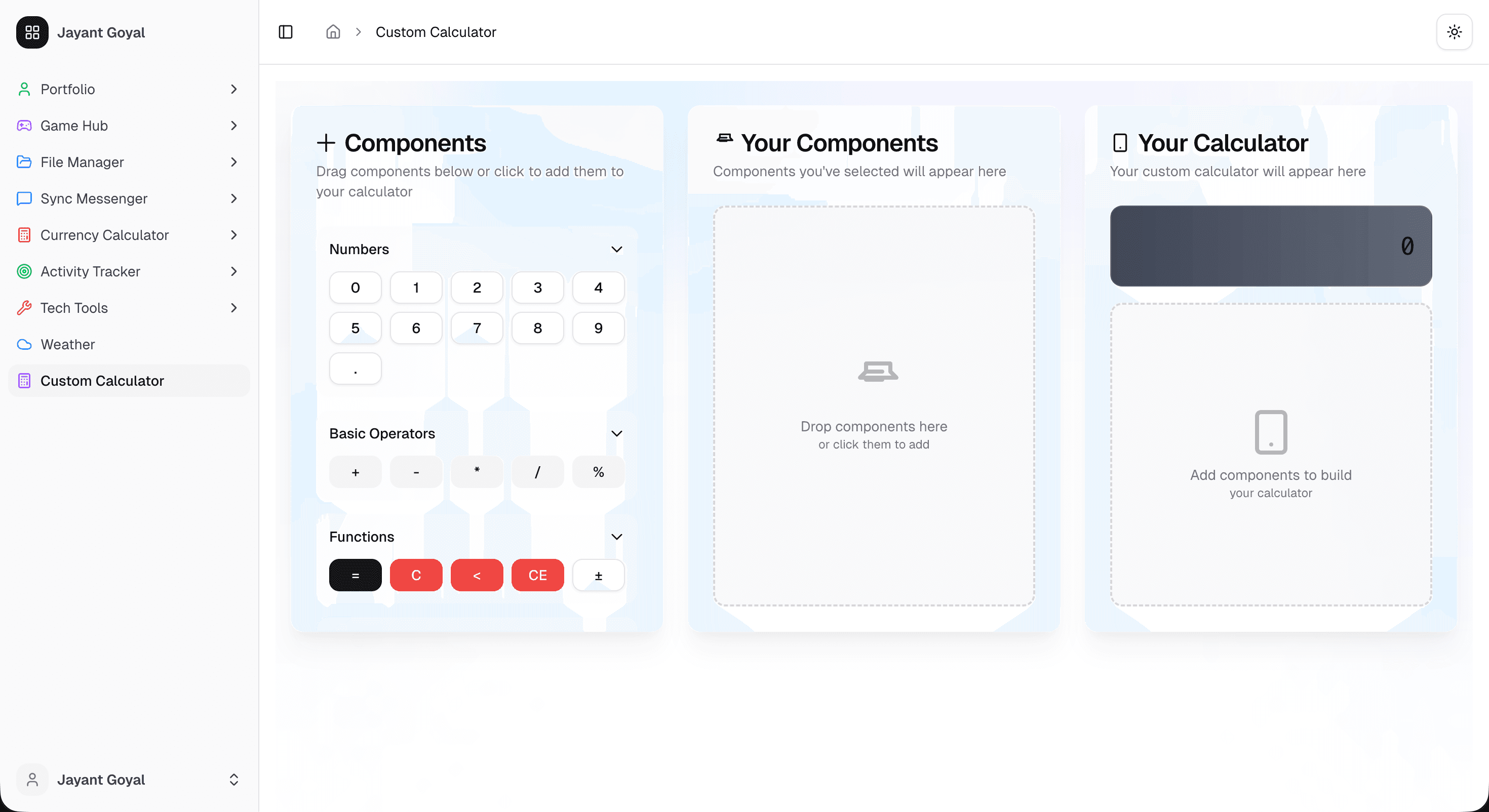 Custom Drag & Drop Calculator